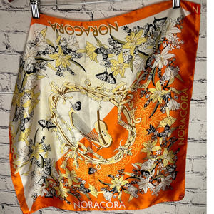 Noracora Silk Scarf Floral Butterfly Harp Cello
